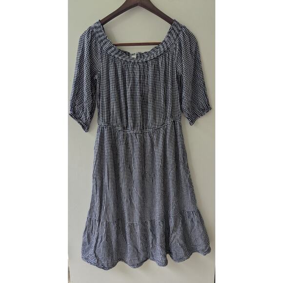 Old Navy Peasant Dress Womens L Gingham Midi Cottagecore Prairie Ruffle Boho - Picture 1 of 4